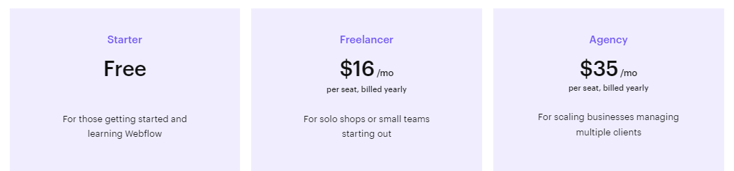 webflow team price plan